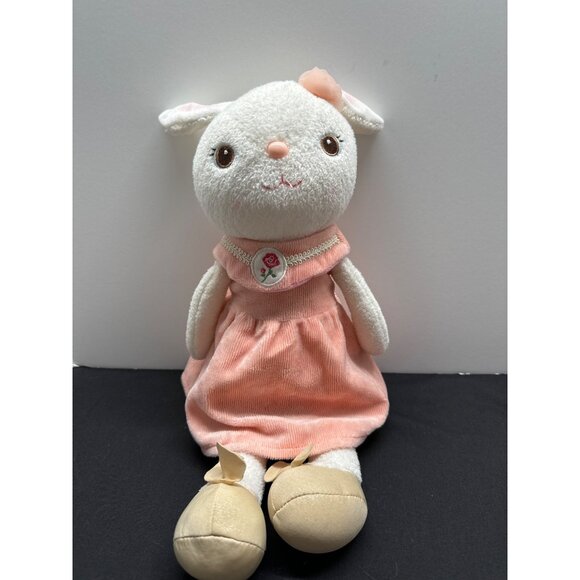 Metoo Plush Bunny Rabbit White Girl Rose Peach Bow Dress Stuffed Animal Soft Toy - Picture 1 of 6